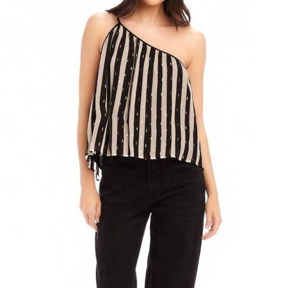 Fifteen Twenty Louetta One Shoulder Tank Sz M Flowy Stripe Metallic Chiffon NWT